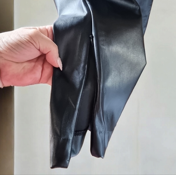 Halston Vegan Leather Slip-On High Waisted Black Pants With Side Zippers - Picture 2 of 10